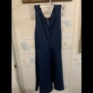 Navy blue dress casual zips up the back high necked